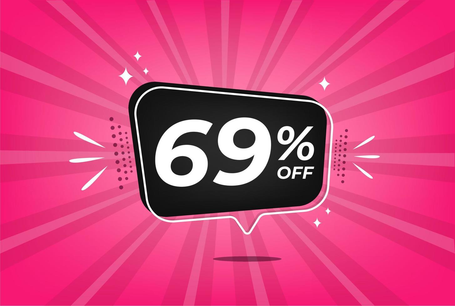 69 percent discount. Pink banner with floating balloon for promotions and offers. vector