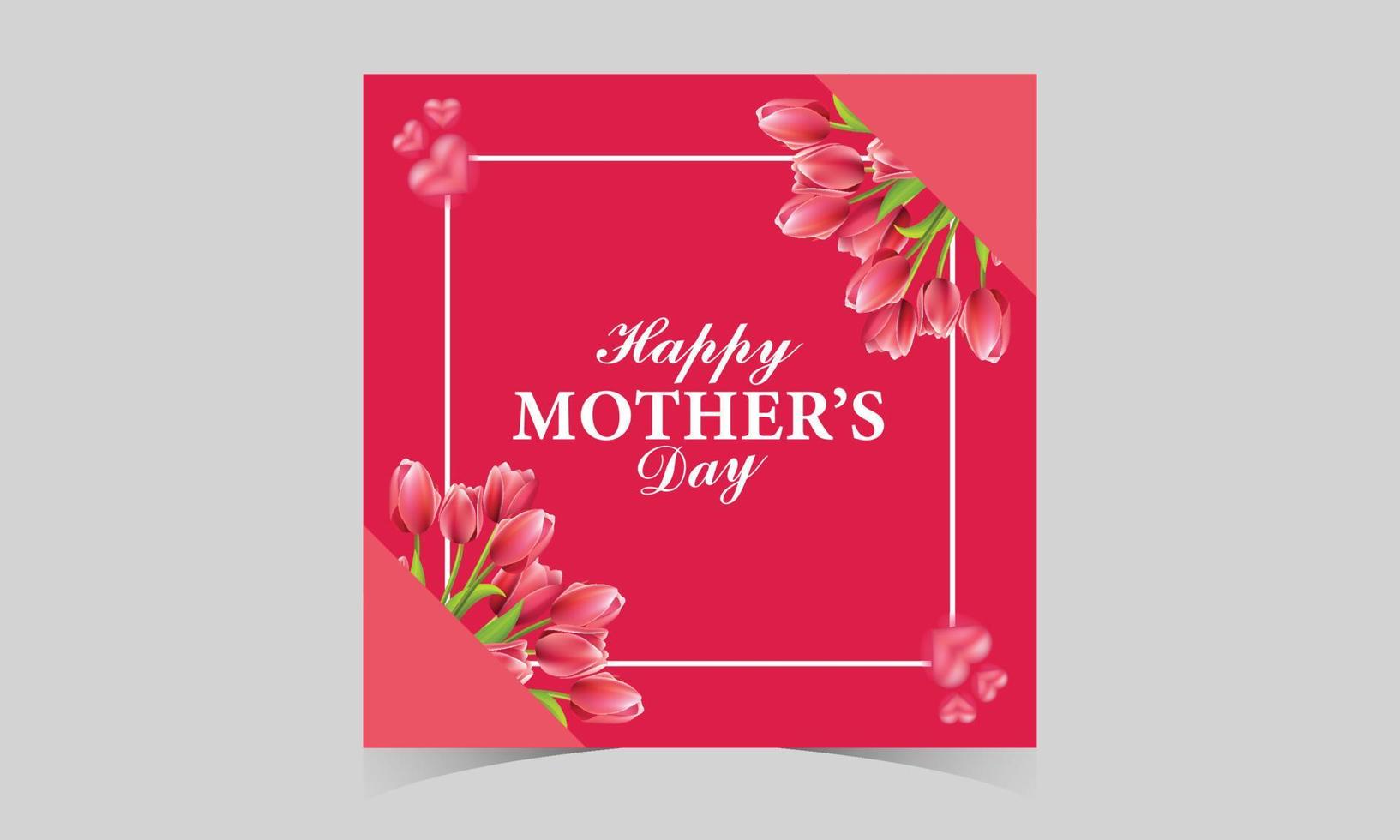 happy mother's day social media post template. mother's day social media banner. mom day greeting card. happy mother's day sign with heart and flowers. flying pink paper hearts. mom day background. vector