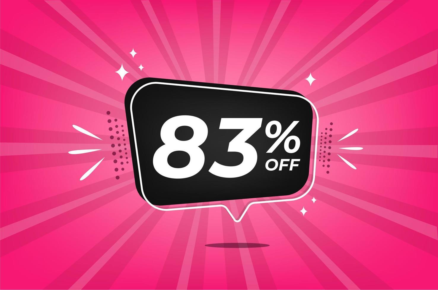 83 percent discount. Pink banner with floating balloon for promotions and offers. vector