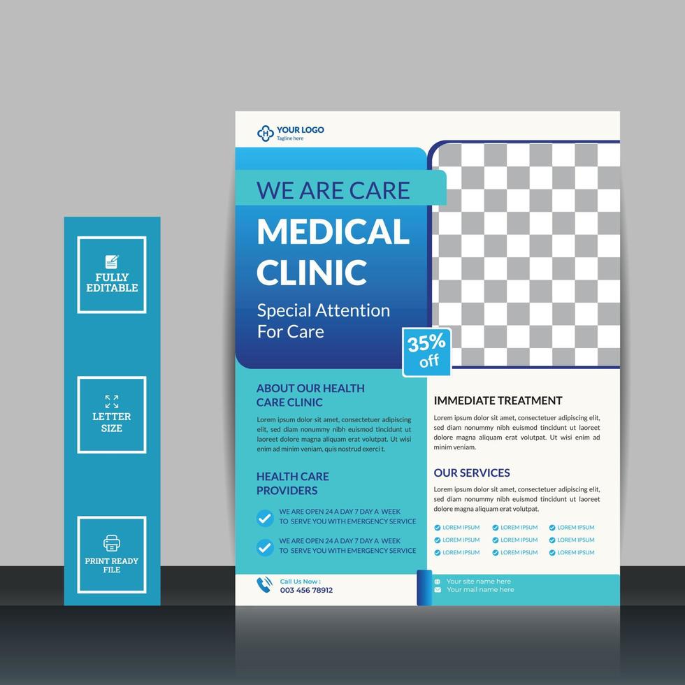 Modern Medical clinic poster and flyer template design. vector