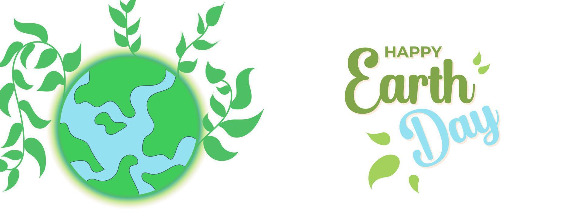 Happy Earth Day on 22 April background. Celebration or greeting design with illustration of earth and green plants vector