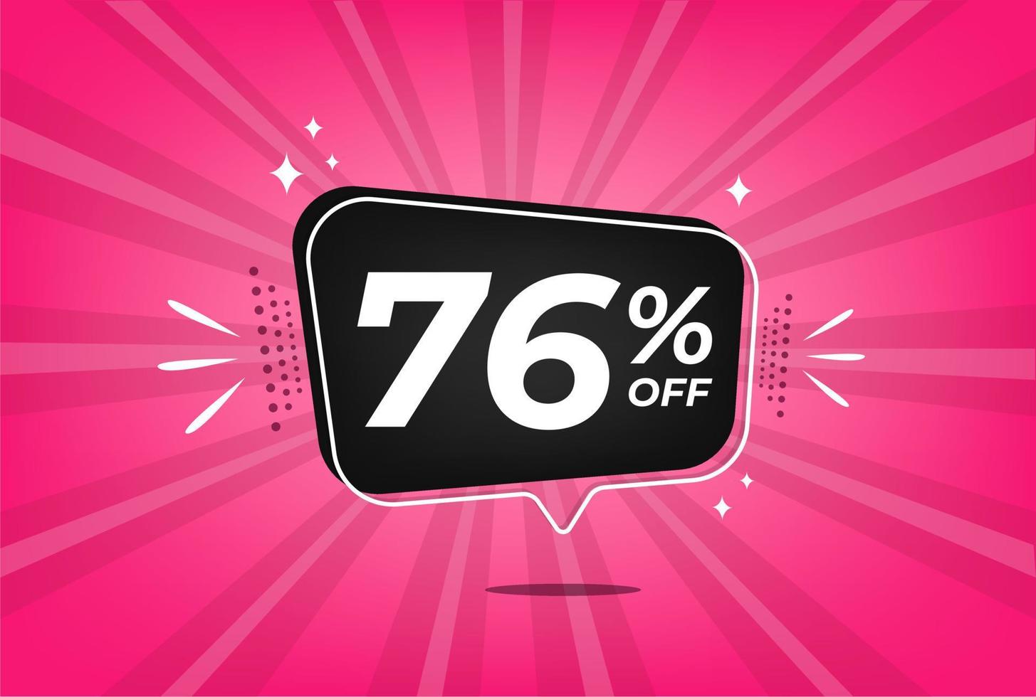 76 percent discount. Pink banner with floating balloon for promotions and offers. vector