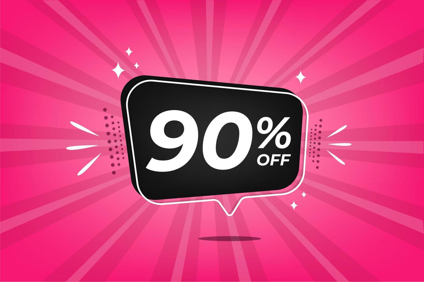 90 percent discount. Pink banner with floating balloon for promotions and offers. vector