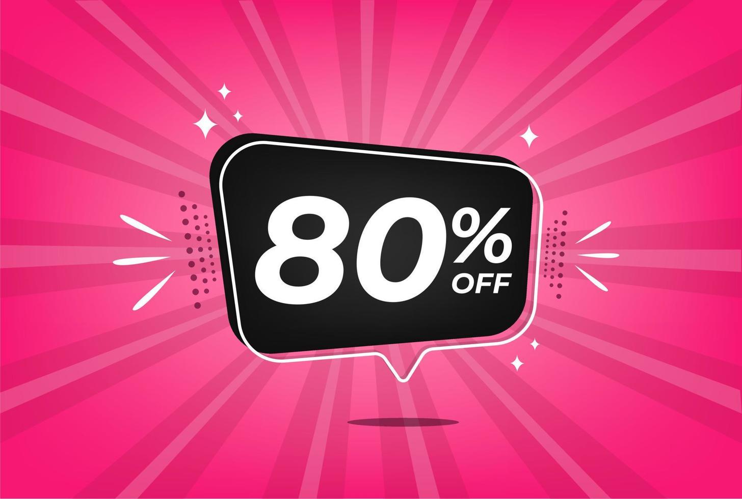 80 percent discount. Pink banner with floating balloon for promotions and offers. vector