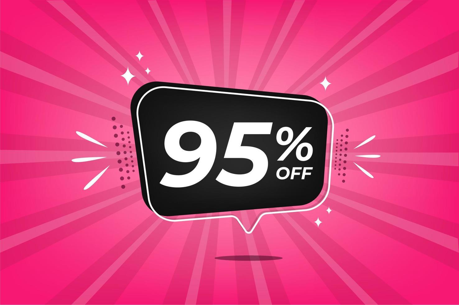 95 percent discount. Pink banner with floating balloon for promotions and offers. vector