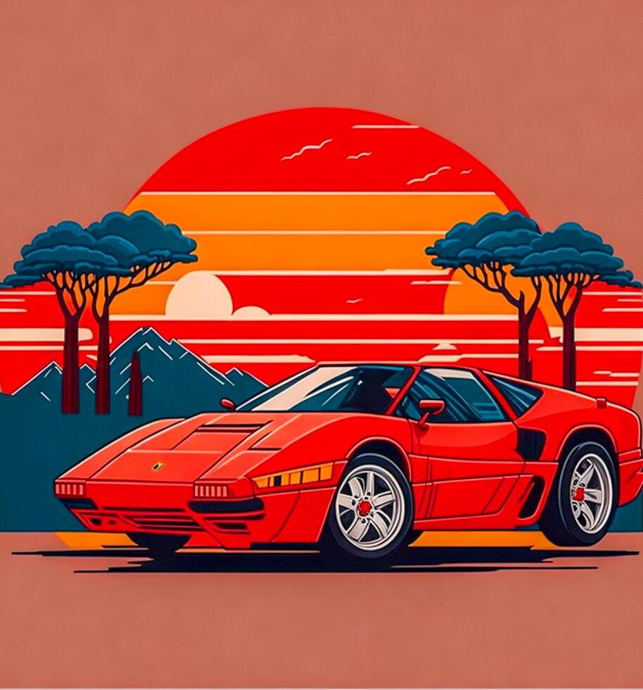 clásico personalizado músculo coche carreras en retro estilo vector ilustración, Iniciar sesión icono insignia, ai generativo, foto