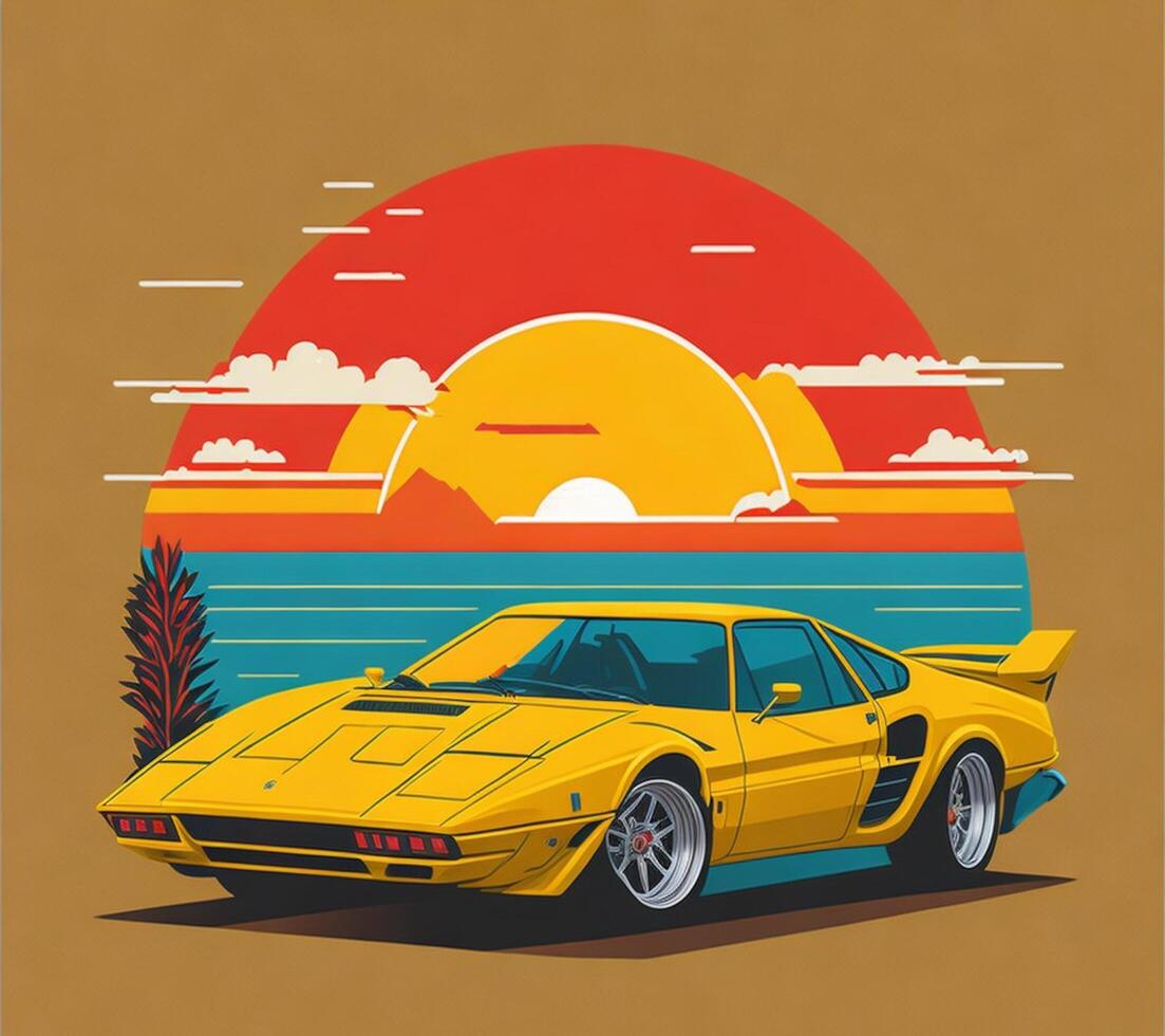 Vintage classic car retro vector style illustration, , photo