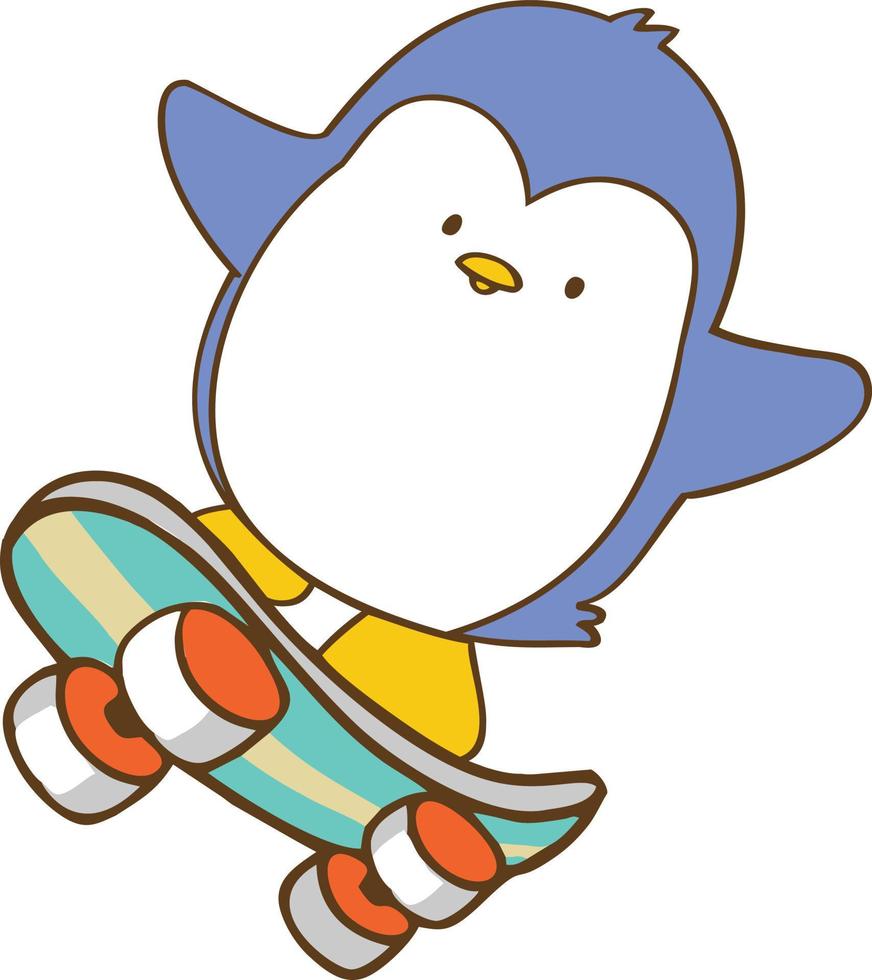 penguin playing skateboard vector