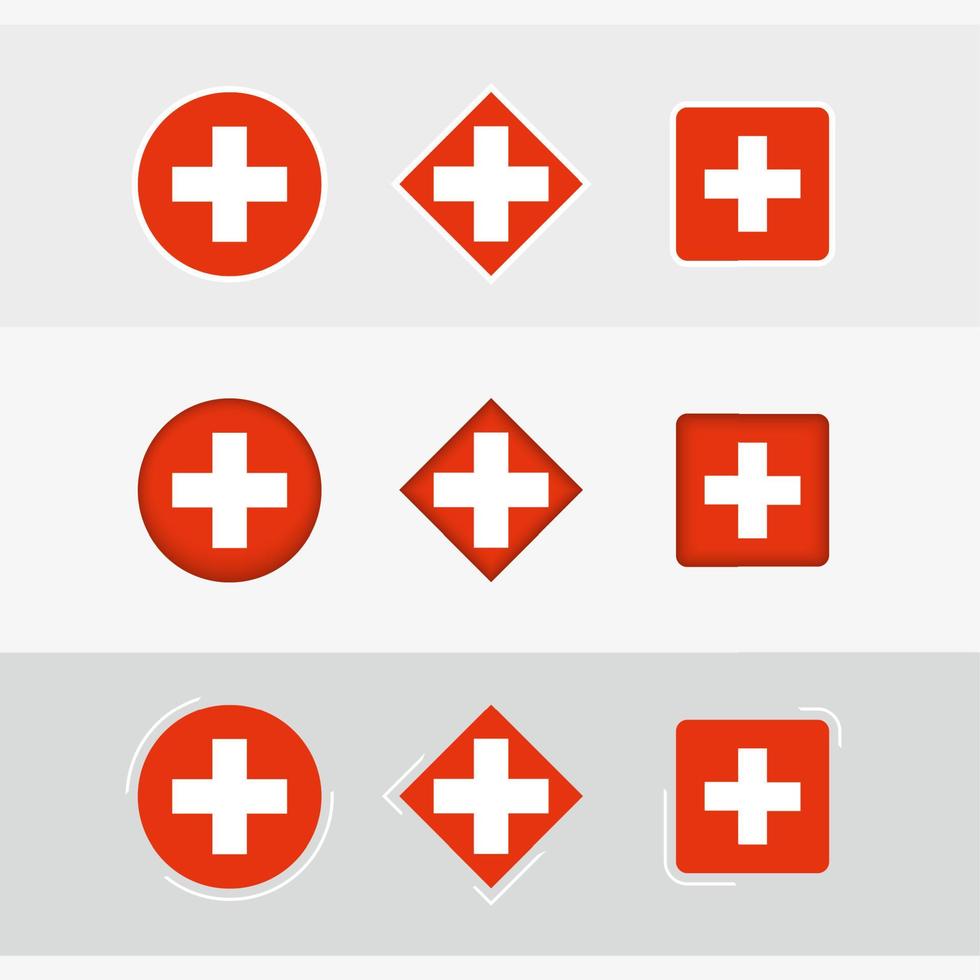 Suiza bandera íconos colocar, vector bandera de Suiza.