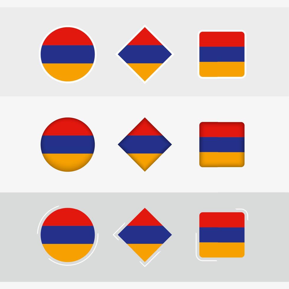 Armenia bandera íconos colocar, vector bandera de Armenia.