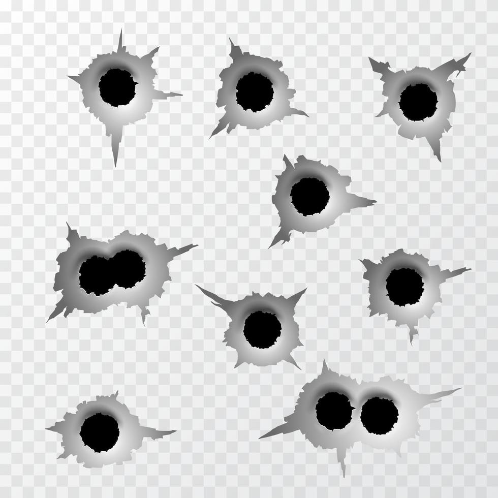 Ragged Bullet Hole. Torn surface from bullet. Ripped metal. Vector illustration