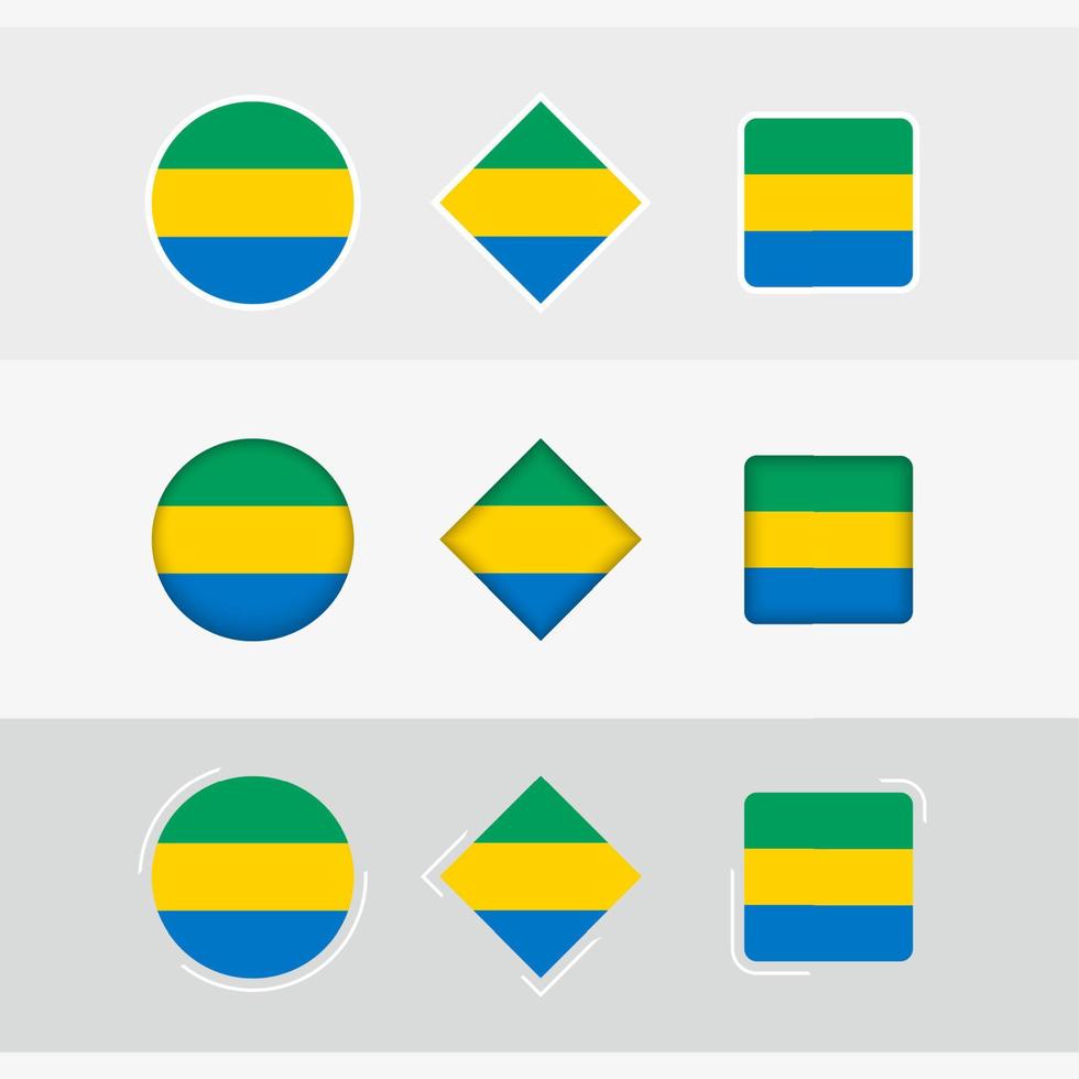 Gabon flag icons set, vector flag of Gabon.