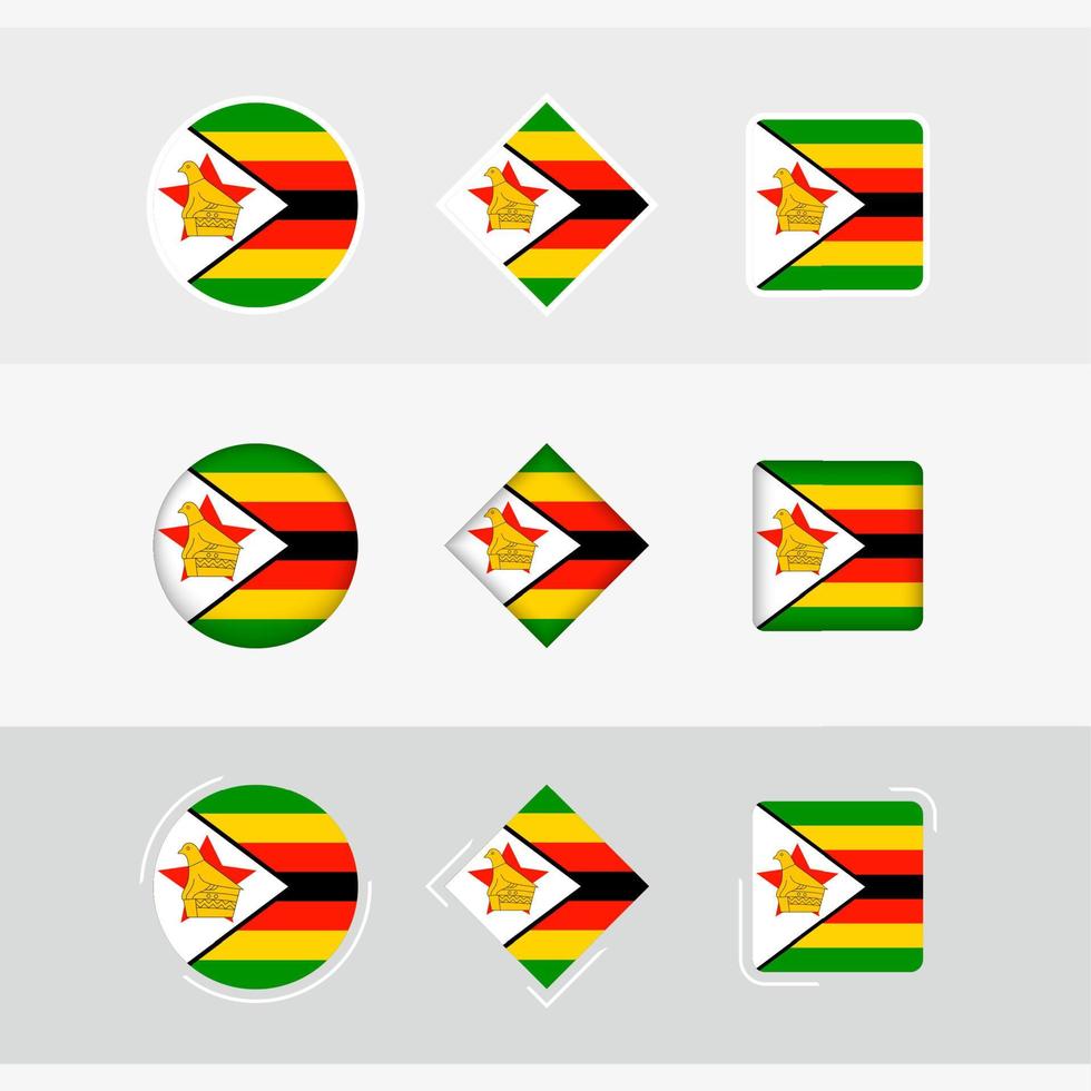 Zimbabue bandera íconos colocar, vector bandera de Zimbabue.