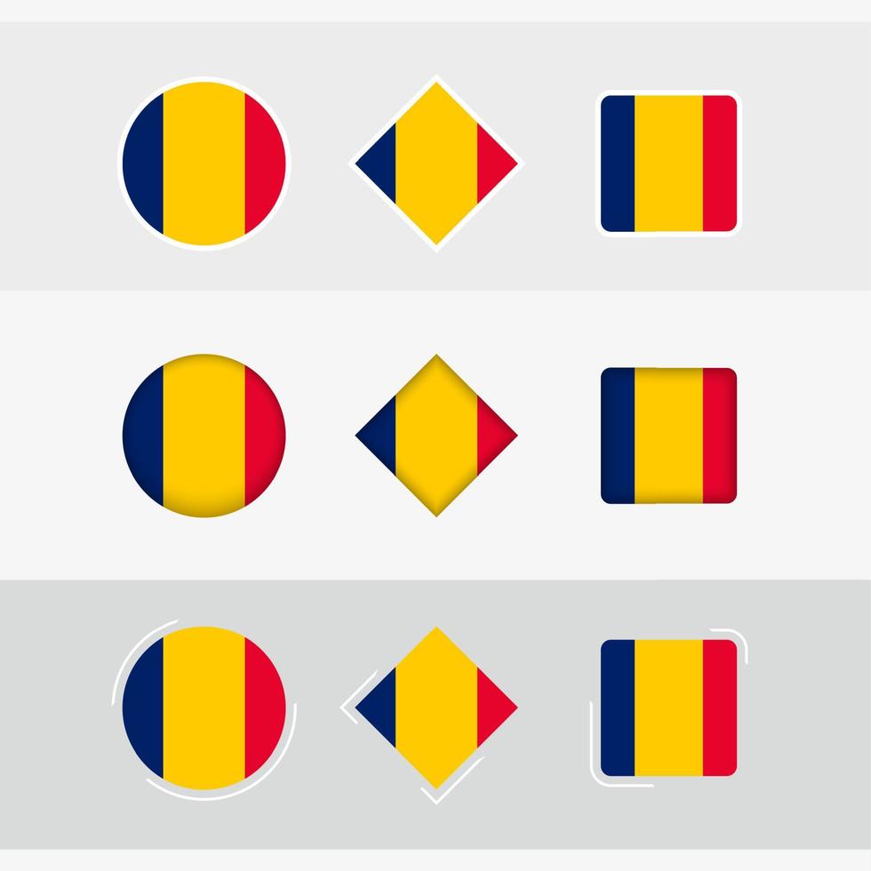 Chad flag icons set, vector flag of Chad.