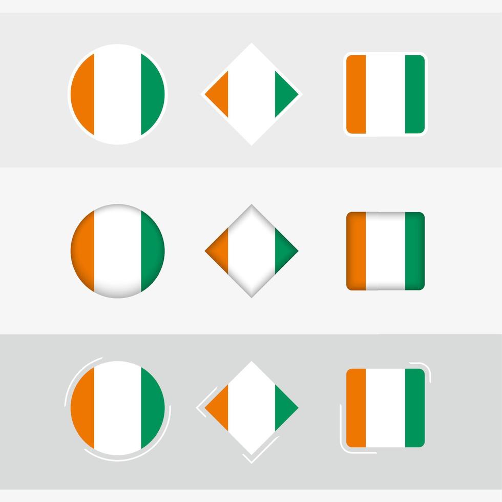 Ivory Coast flag icons set, vector flag of Ivory Coast.