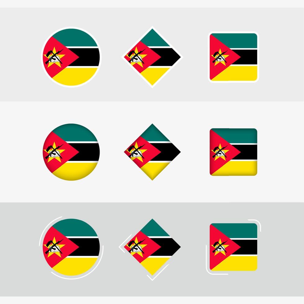 Mozambique flag icons set, vector flag of Mozambique.