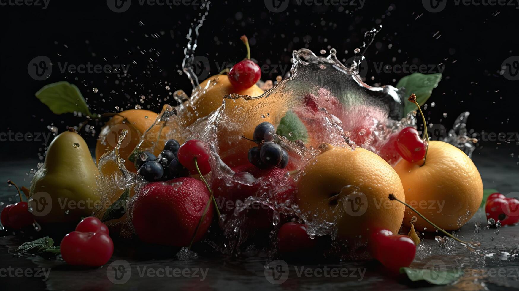 frutas con agua ilustración por generativo ai foto