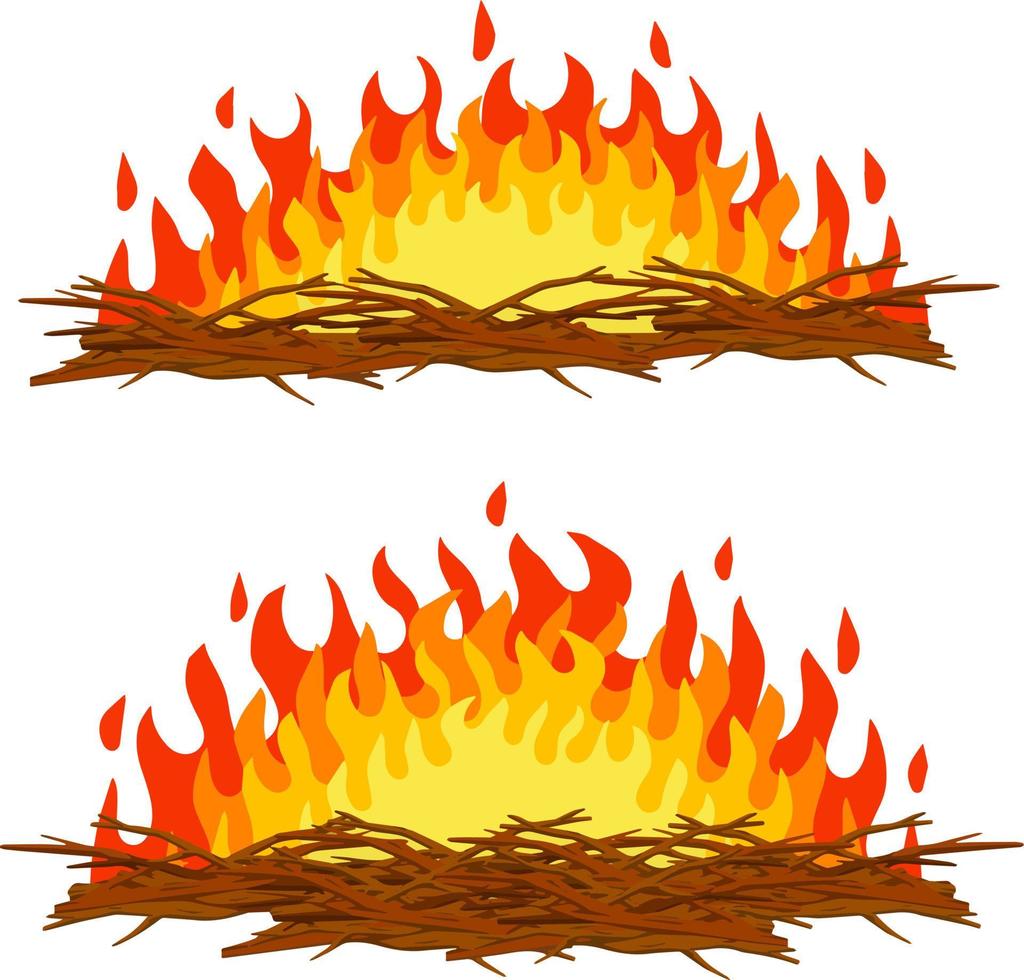 Red campfire. Orange flame. Tourist bonfire. Element of hike and fire. Heat and hot object. Cartoon flat illustration vector