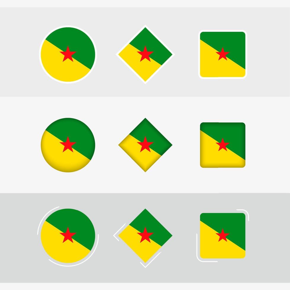 French Guiana flag icons set, vector flag of French Guiana.