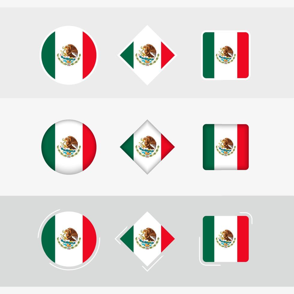 Mexico flag icons set, vector flag of Mexico.