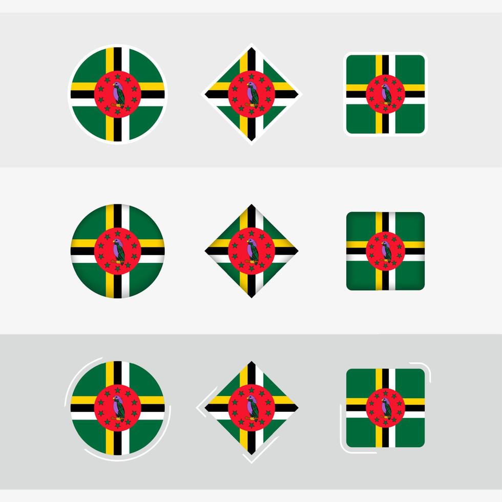 Dominica flag icons set, vector flag of Dominica.