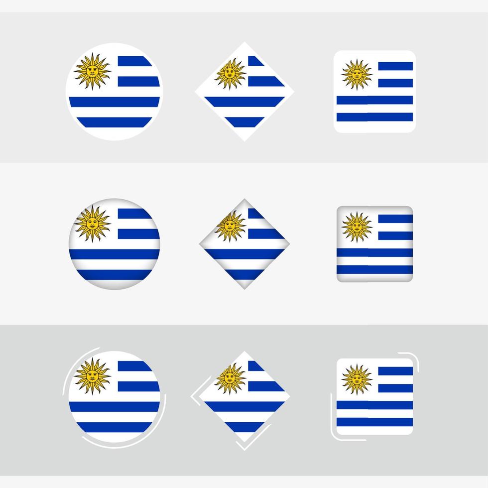 Uruguay bandera íconos colocar, vector bandera de Uruguay.