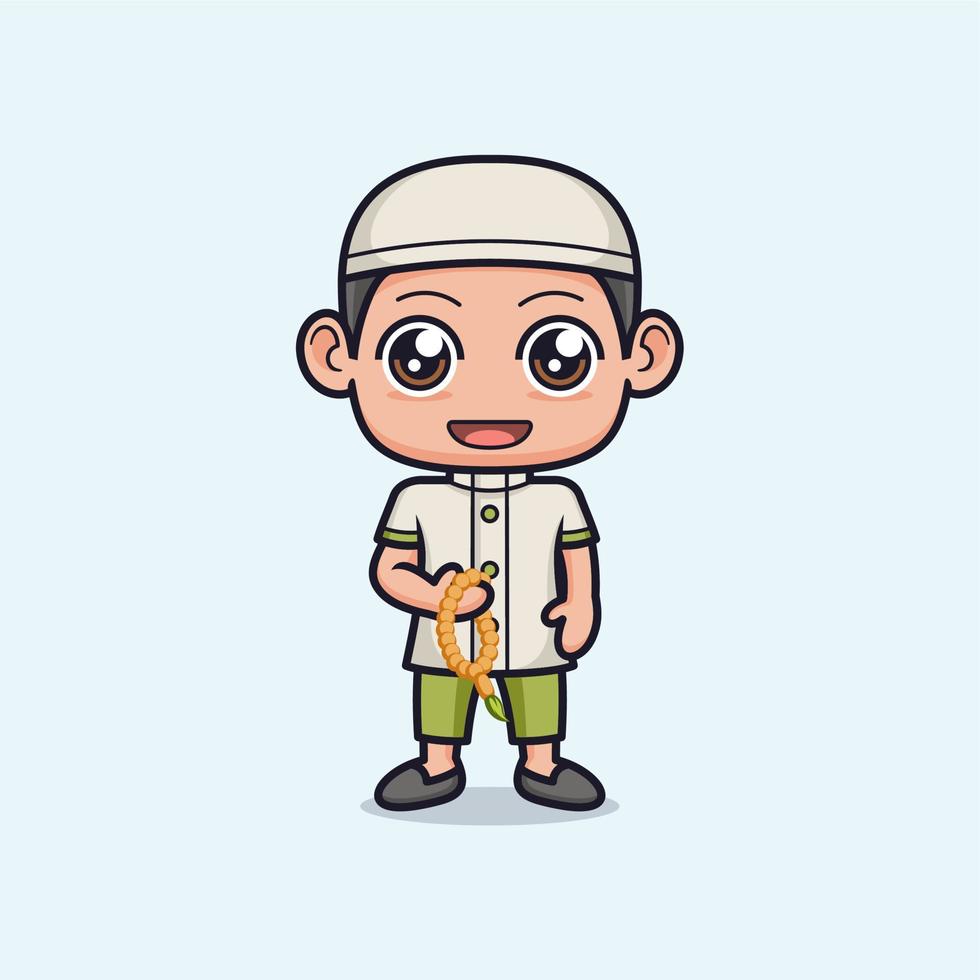 cute cartoon muslim boy character vector