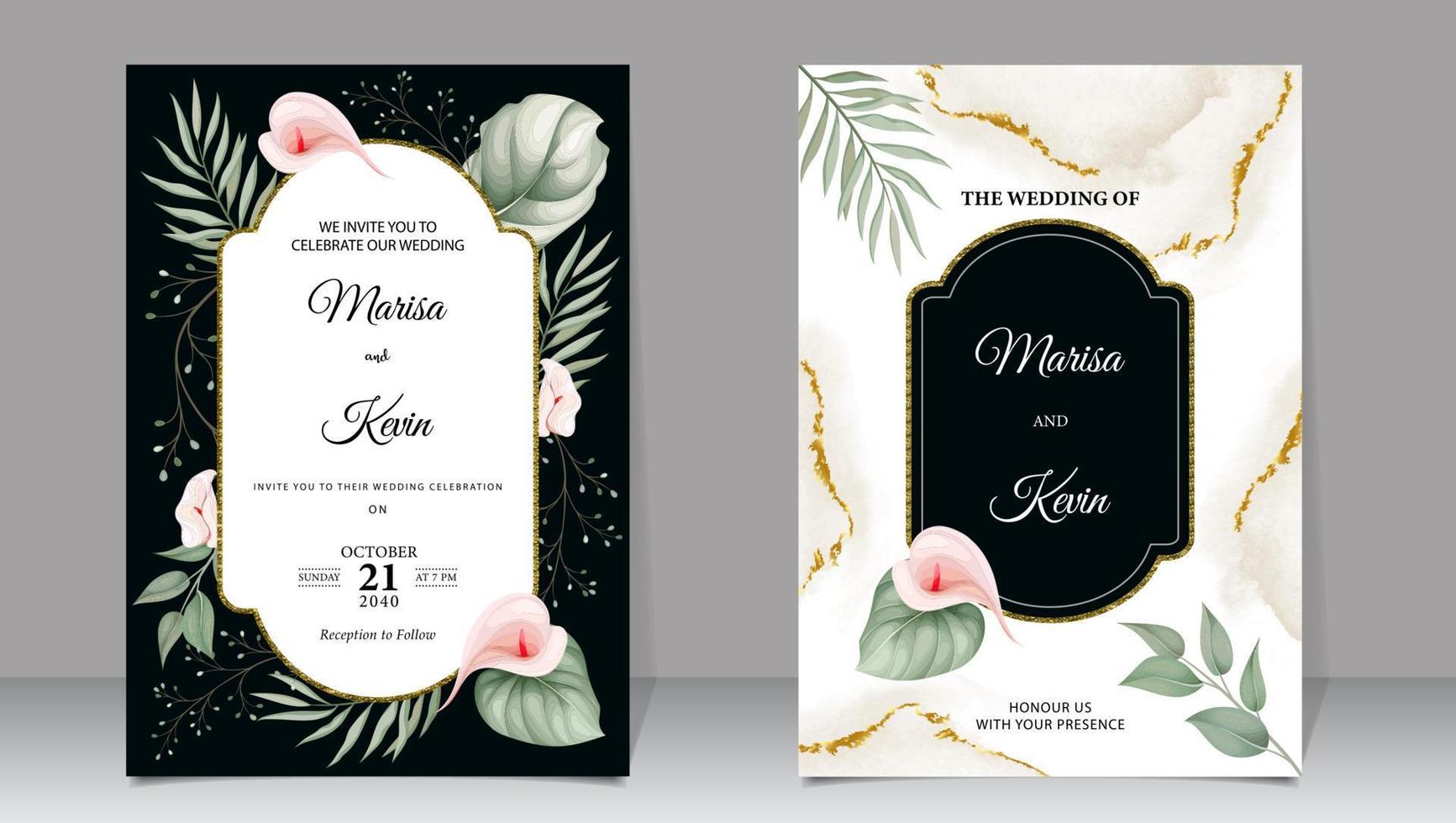 Luxury wedding invitation of flowers and leaves on a watercolor background vector
