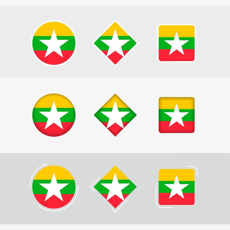 Myanmar flag icons set, vector flag of Myanmar.