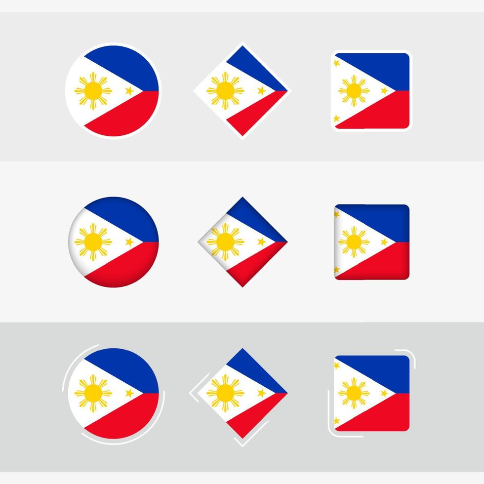 Philippines flag icons set, vector flag of Philippines.