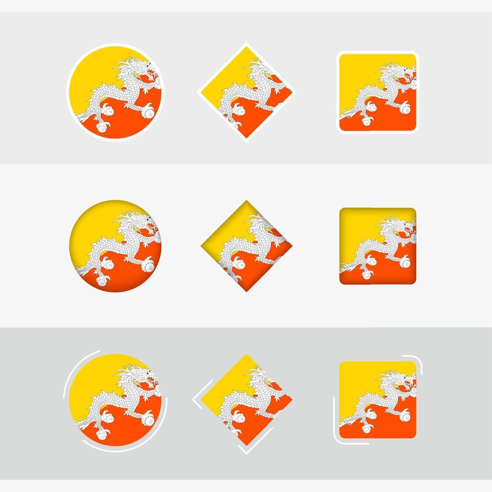 Bhutan flag icons set, vector flag of Bhutan.