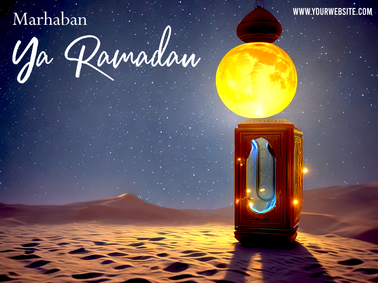 Ramadan Poster with Lantern in Beautiful Night with Crecent Moon Image psd