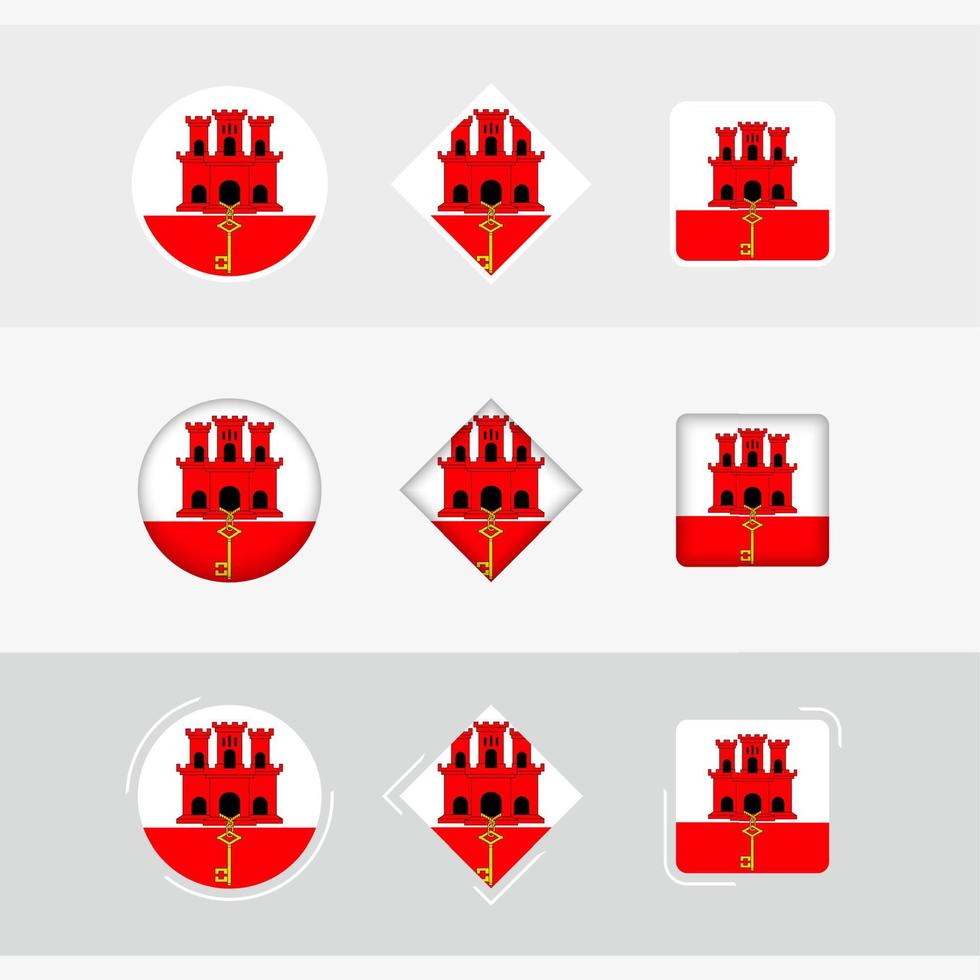 Gibraltar flag icons set, vector flag of Gibraltar.