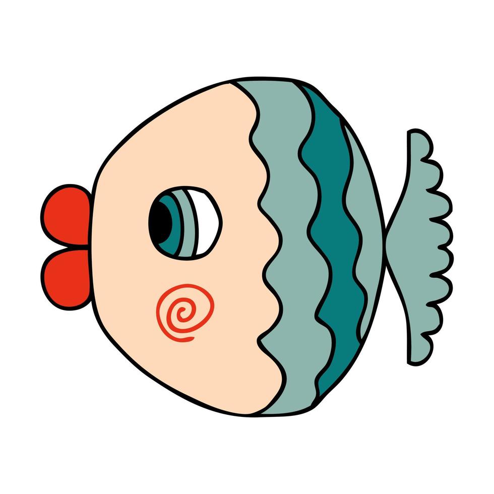 Doodle kawaii fish in simple retro style. Perfect for tee, stickers, poster, card. vector