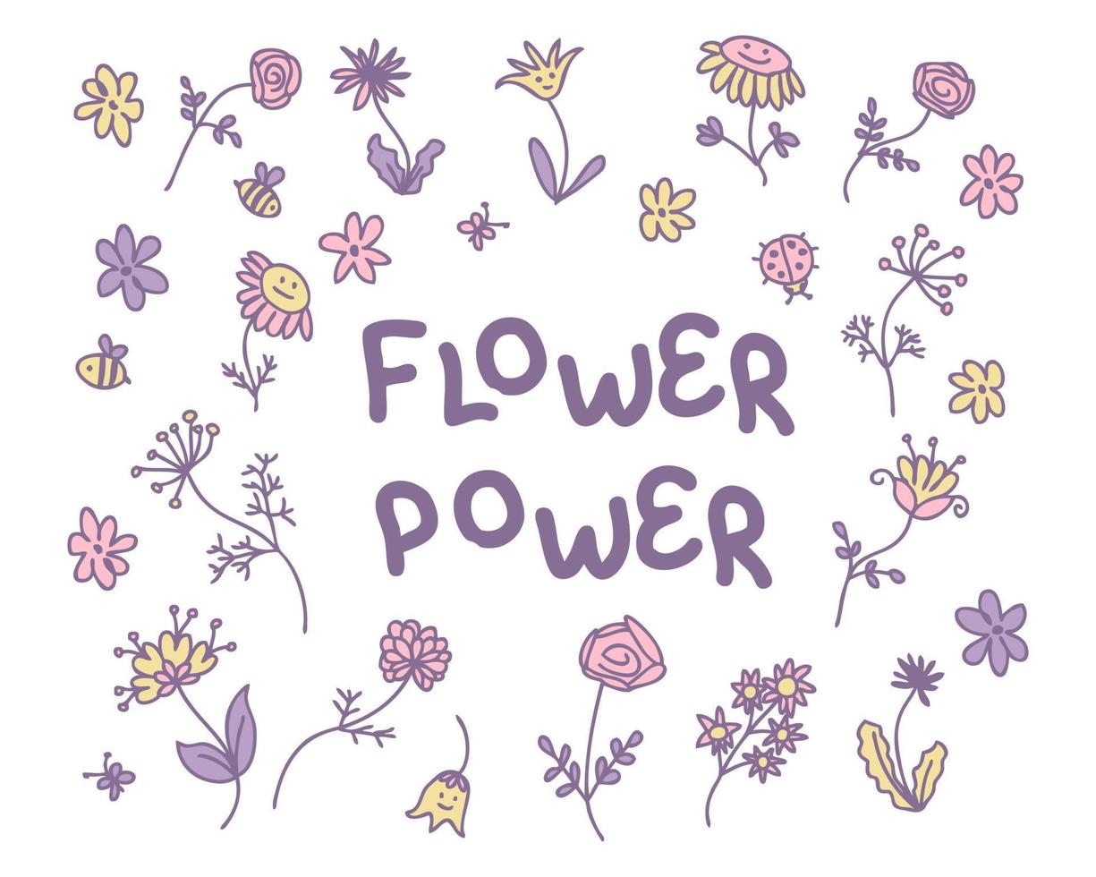 FLOWER POWER slogan print with summer wildflowers. 22969590 Vector Art