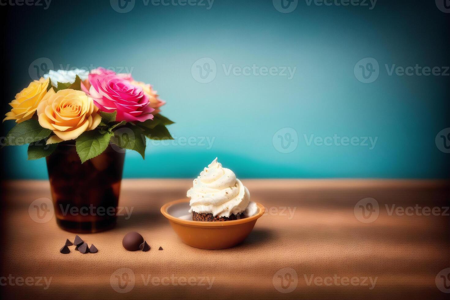 delicious ice cream in a cup, close-up, on the table. sweet food. photo