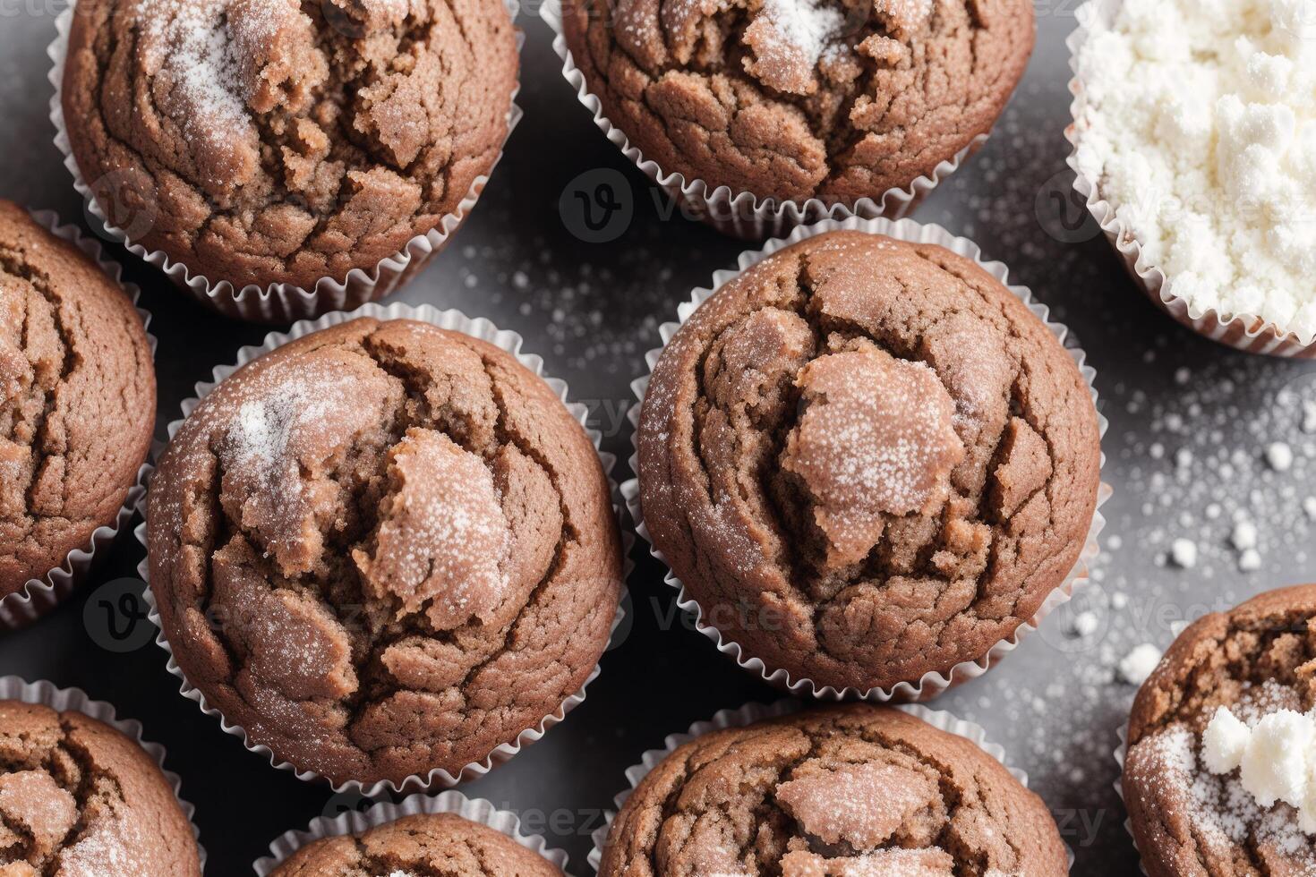 Homemade muffins with cinnamon and almonds on a black background. photo