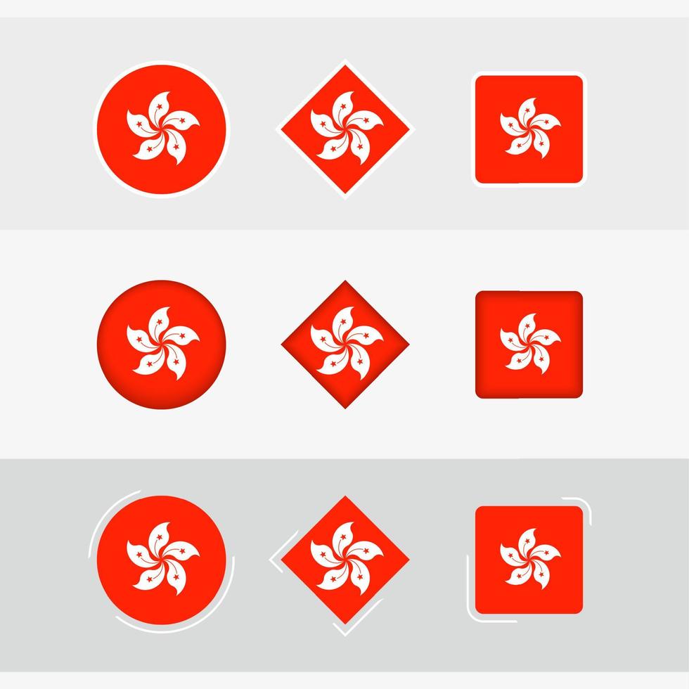 Hong Kong flag icons set, vector flag of Hong Kong.