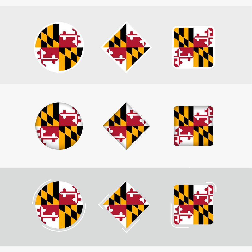 Maryland bandera íconos colocar, vector bandera de Maryland.