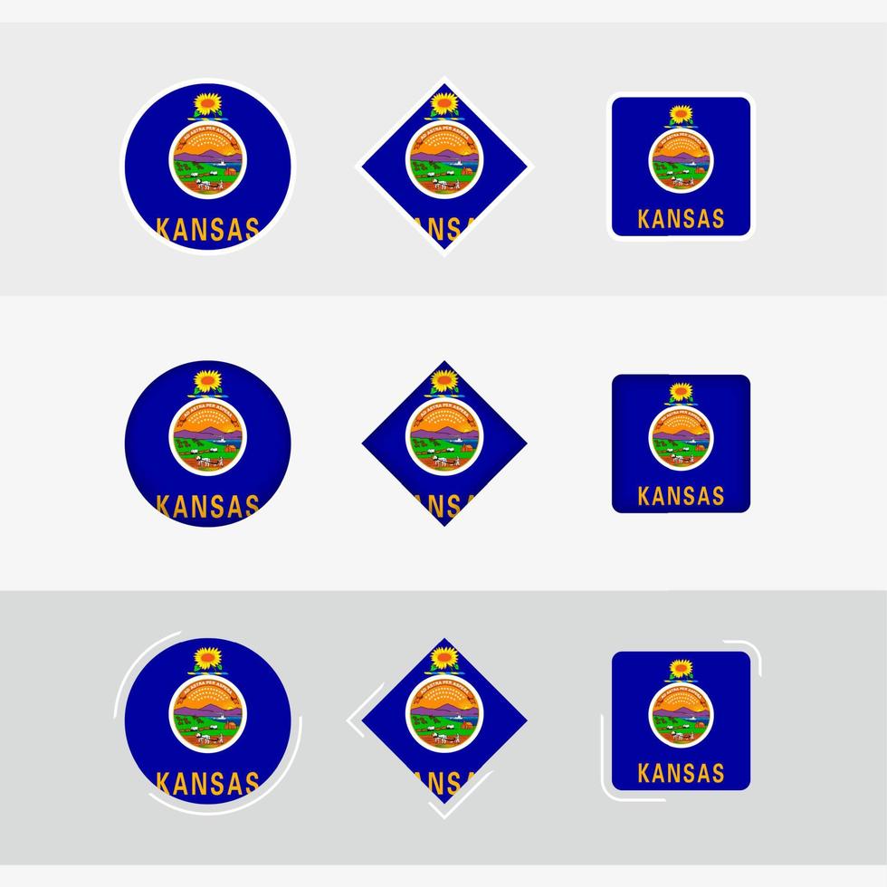 Kansas flag icons set, vector flag of Kansas.