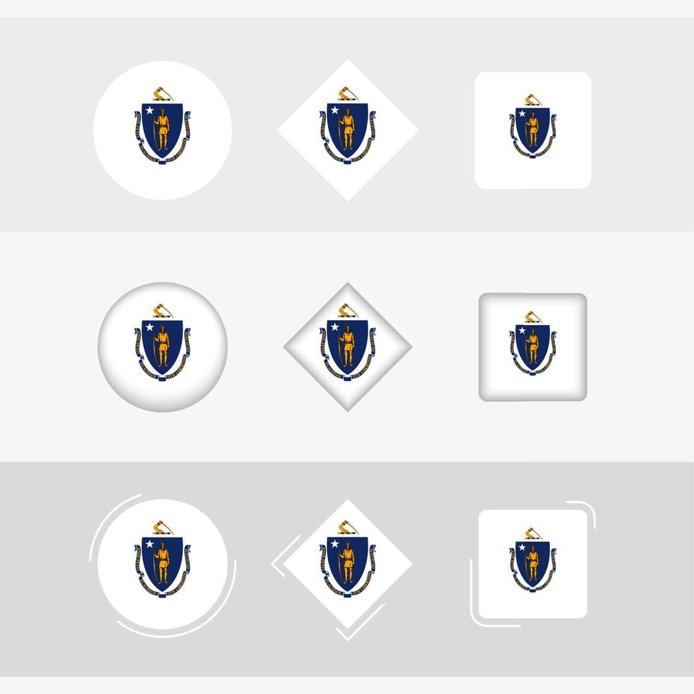 Massachusetts flag icons set, vector flag of Massachusetts.