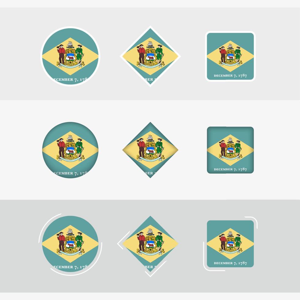 Delaware flag icons set, vector flag of Delaware.