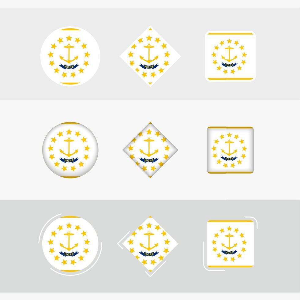 Rhode Island flag icons set, vector flag of Rhode Island.