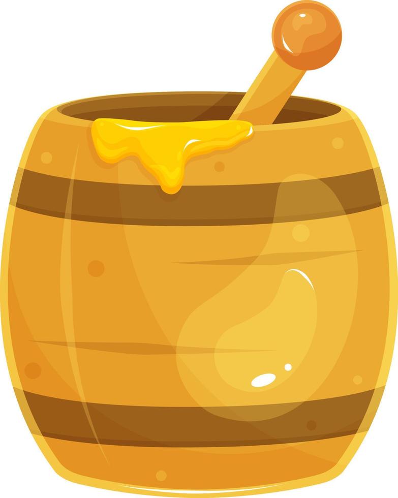 bright vector illustration of a barrel with honey, a wooden barrel, a honey apiary
