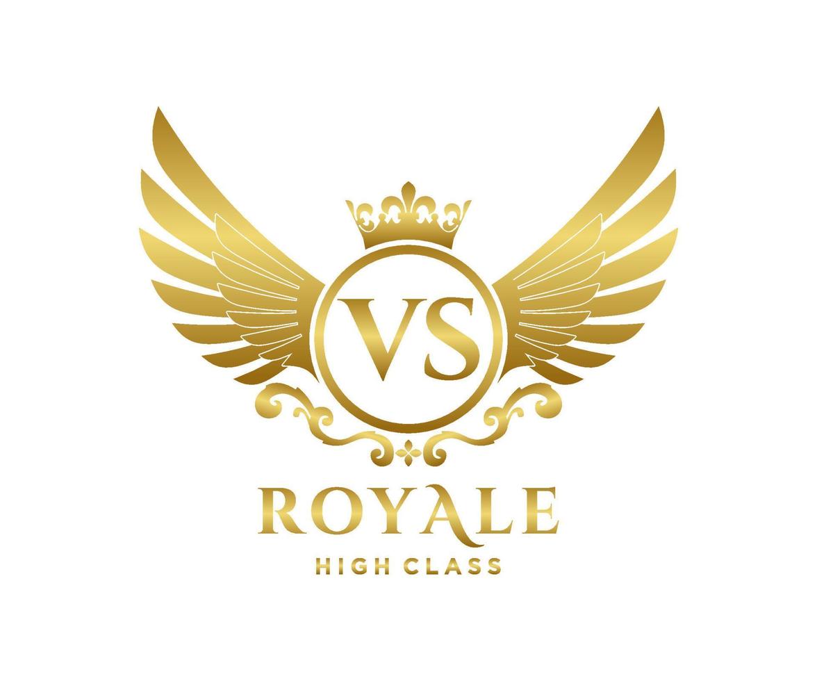 Golden Letter VS template logo Luxury gold letter with crown. Monogram alphabet . Beautiful royal initials letter. vector