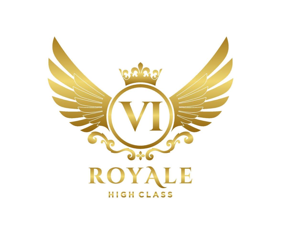 Golden Letter VI template logo Luxury gold letter with crown. Monogram alphabet . Beautiful royal initials letter. vector