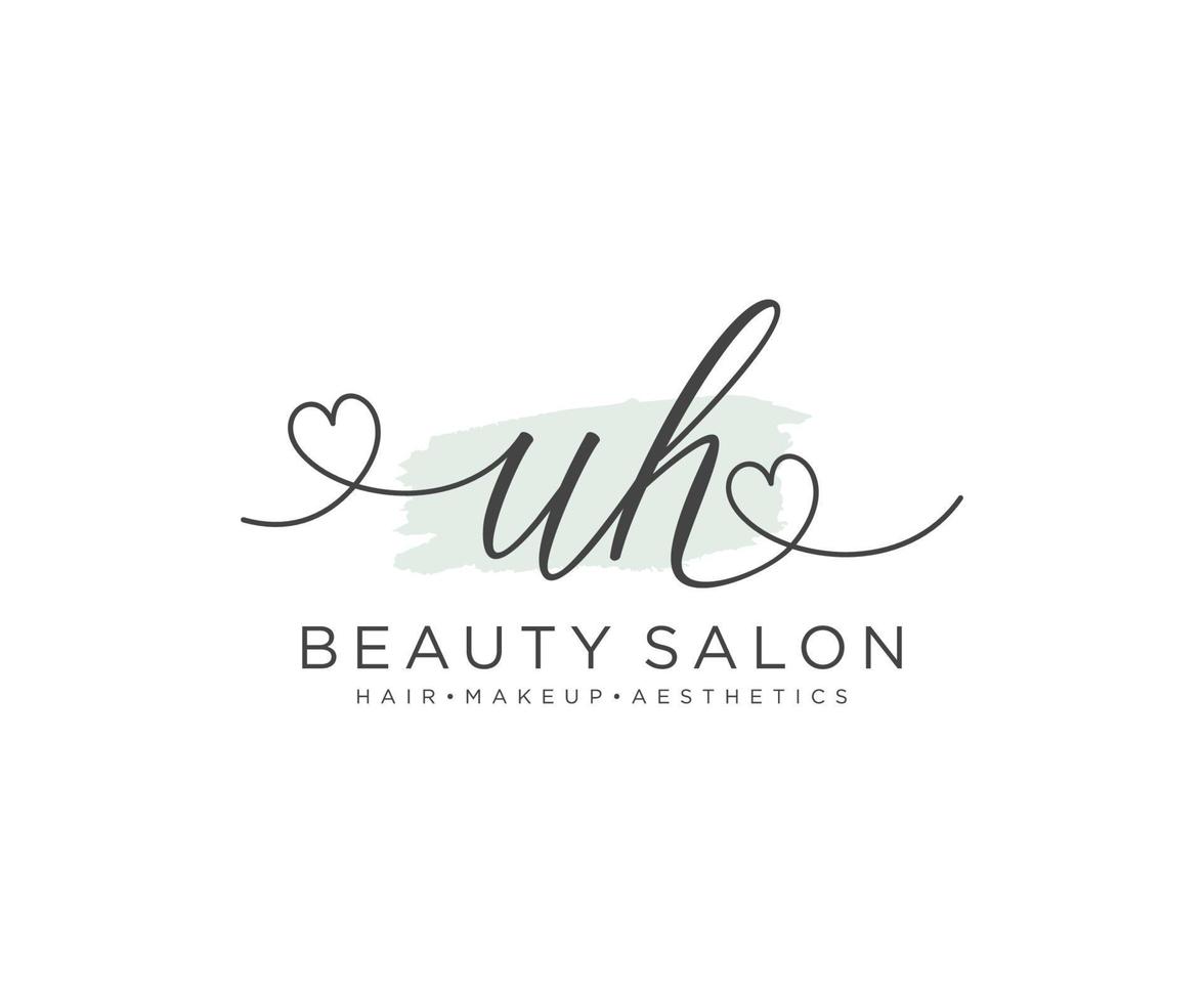 Initial UH feminine logo collections template. handwriting logo of initial signature, wedding, fashion, jewerly, boutique, floral and botanical with creative template for any company or business. vector