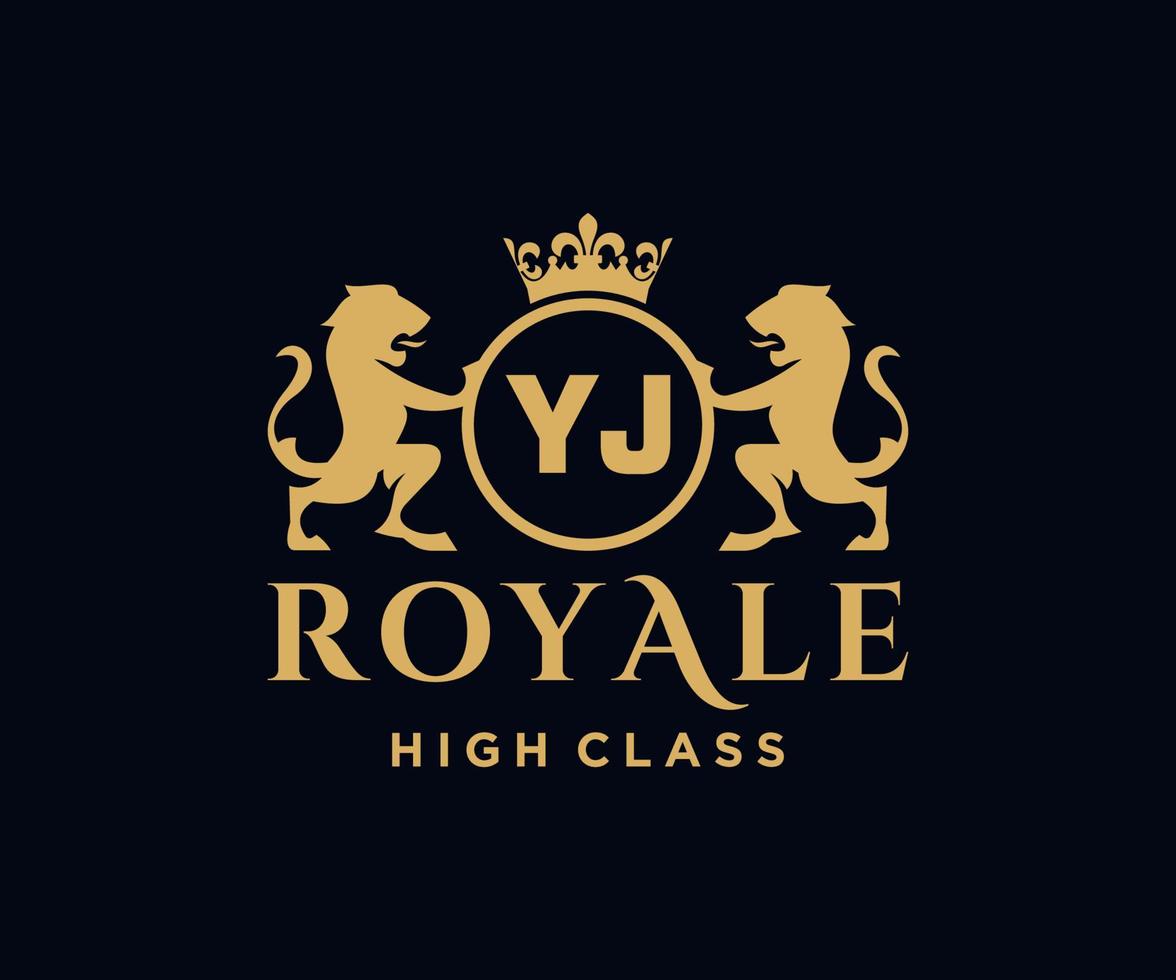 Golden Letter YJ template logo Luxury gold letter with crown. Monogram alphabet . Beautiful royal initials letter. vector