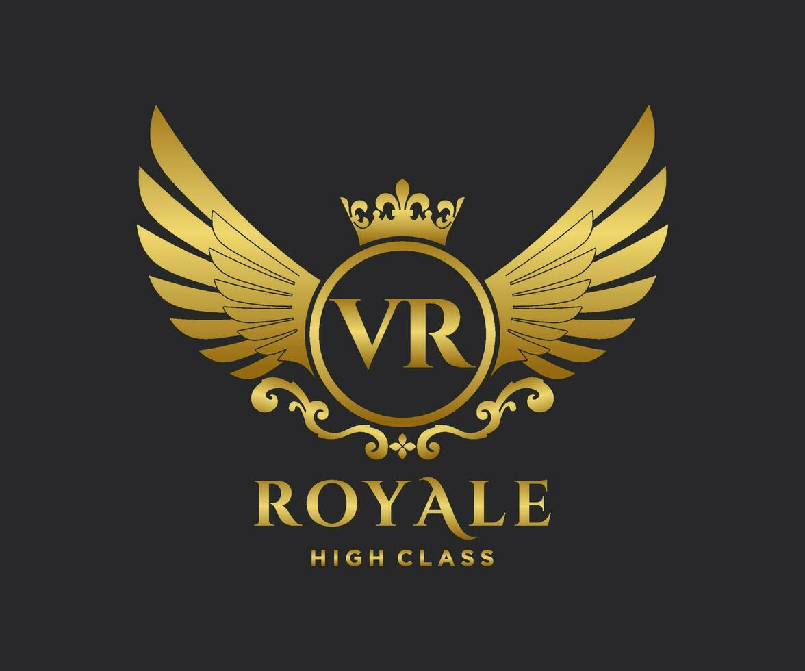Golden Letter VR template logo Luxury gold letter with crown. Monogram alphabet . Beautiful royal initials letter. vector