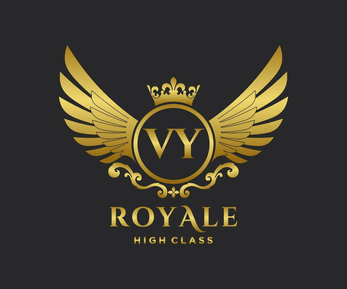 Golden Letter VY template logo Luxury gold letter with crown. Monogram alphabet . Beautiful royal initials letter. vector